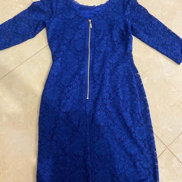 Navy Blue Mini Lace Evening Bodycon Dress - Picture 6 of 7